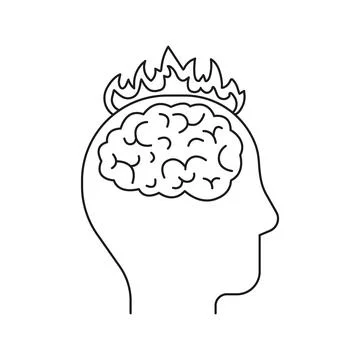 Brain with fire, head profile. Burnout on stress, brainstorm. Intense brain 库存插图