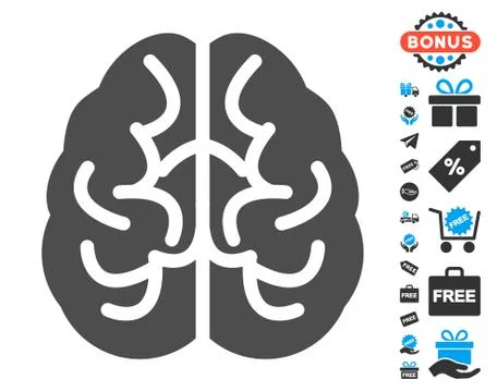Brain Flat Icon with free bonus elements Stock Illustration