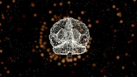 Brain floating in space giving much light and exploding with ideas, among bokeh Video stock 121800275