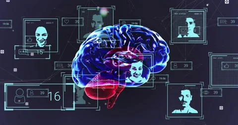Brain floating starting profile cards forming with counts climbing cortex Video stock 317206454