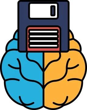 A brain with a floppy disk on top of it Illustrazione stock