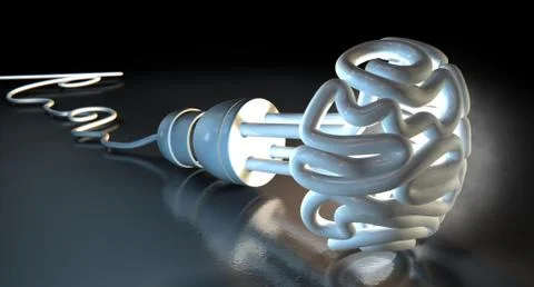 Brain flourescent light bulb Stock Illustration