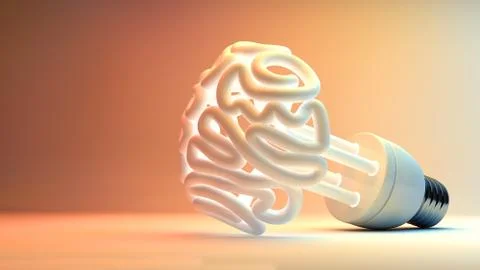 Brain flourescent light bulb Stock Illustration
