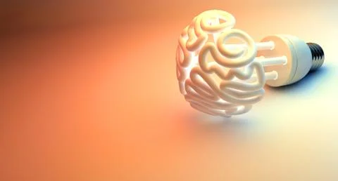 Brain flourescent light bulb Stock Illustration