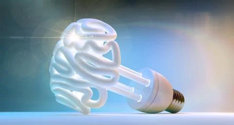 Brain Flourescent Light Bulb Stock Illustration