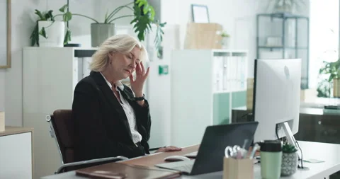 Brain fog, computer and stress with business woman in office for burnout or Stock Footage 316309465