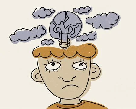 Brain Fog Concentration Problem Character Hand Drawn Psychology Beige Purple 库存插图