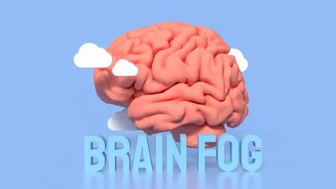 Brain Fog Concept with 3D Brain and Clouds. Stock Illustration