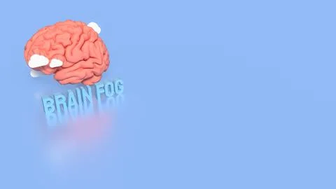 Brain Fog Concept with 3D Brain and Clouds. 库存插图
