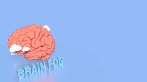 Brain Fog Concept with 3D Brain and Clouds. Illustrazione stock