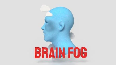 Brain Fog Concept with Human Head and Clouds 3d render. Illustrazione stock