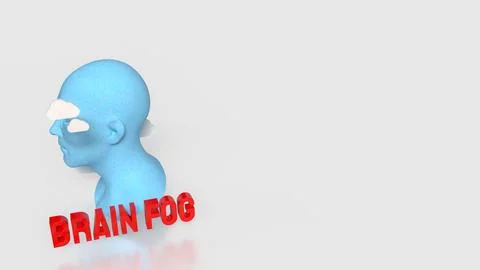 Brain Fog Concept with Human Head and Clouds 3d render. Illustrazione stock