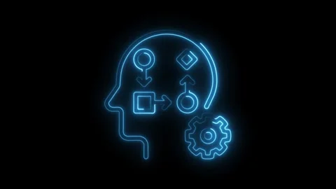 Brain function animation with neon head outline and flowchart diagram proce.. 動画素材 308998118