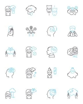 Brain function linear icons set. Cognition, Memory, Attention, Perception 스톡 일러스트