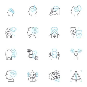 Brain function linear icons set. Cognition, Memory, Attention, Perception 스톡 일러스트