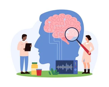 Brain functions examination concept with tiny people Stock Illustration