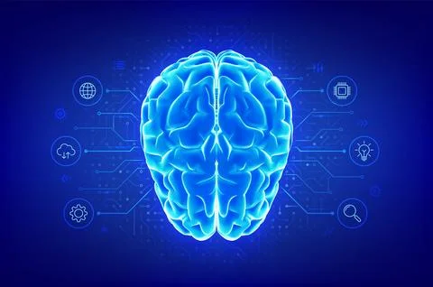 Brain. Futuristic digital brain. Concept of artificial intelligence, machine  Illustrazione stock