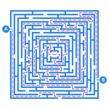 Brain game labyrinth. Vector maze with entry, exit and right way to go Stockillustratie