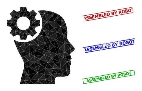 Brain Gear Triangle Icon and Grunge Assembled by Robot Simple Seals Stock Illustration