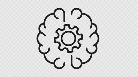 Brain with gear wheel, thinking technology. Alpha channel Stock Footage 342422188