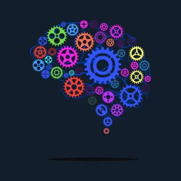 Brain gears and wheels. Vector flat illustration for technology or innovation Stock Illustration