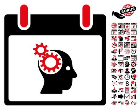 Brain Gears Calendar Day Flat Vector Icon With Bonus Stock Illustration