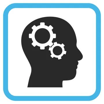 Brain Gears Glyph Icon In a Frame Stock Illustration