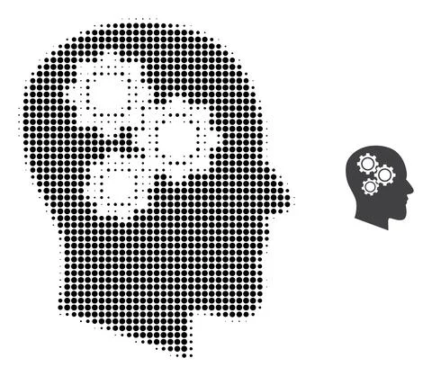 Brain Gears Halftone Dot Icon 스톡 일러스트