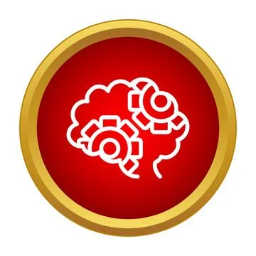Brain with gears representing thinking process innovation icon Stock Illustration