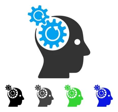 Brain Gears Rotation Flat Icon イラスト素材