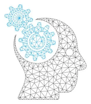 Brain Gears Rotation Polygonal Frame Vector Mesh Illustration 스톡 일러스트