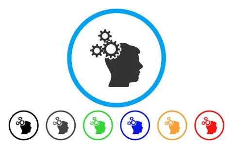 Brain Gears Rounded Vector Icon Stock Illustration