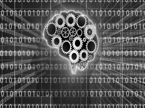 Brain gears work and numbers data 1 colorless 4K Stock Footage 73020508