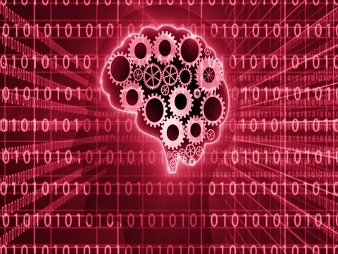 Brain gears work and numbers data 1 red 4K Video stock 73022215