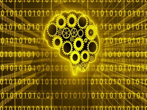 Brain gears work and numbers data 1 yellow 4K Stock Footage 73023897