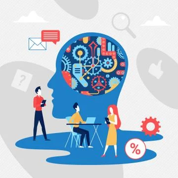 Brain gears in work progress concept, brainstorm metaphor Illustrazione stock
