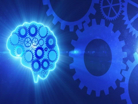 Brain gears working_with_light_blue_4K Video stock 73064260