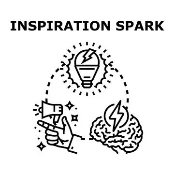 Brain generating creative ideas and an inspiration spark Stock Illustration