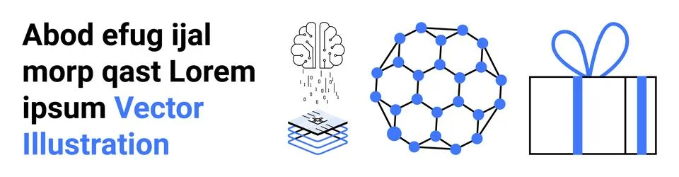 Brain generating ideas, interconnected grid structure, and layered elements,  イラスト素材