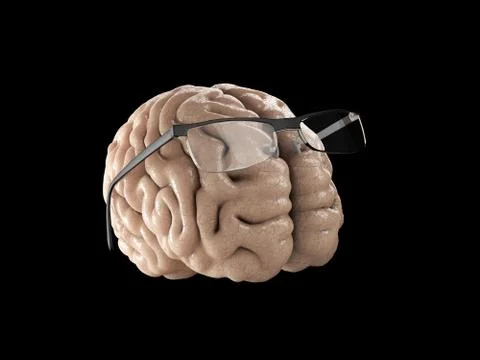 Brain with glasses. isolated white, 3d Illustration Stock Illustration