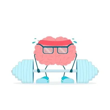 Brain with glasses lifting weights in a gym Stock Illustration