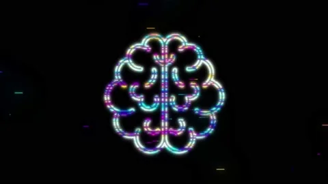 Brain Glitch icon. Digital brain in hand. Neural network. IQ testing. Brainstorm Stock Footage 169303160