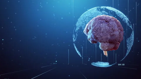 Brain with Global Digital Background Stock Footage 190306583