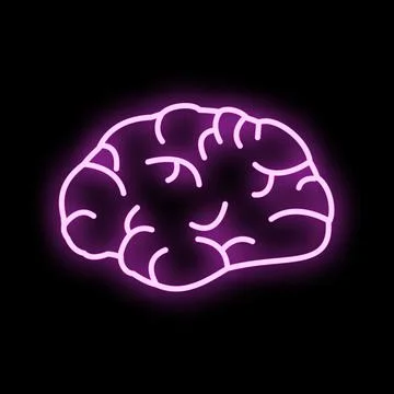 Brain glowing with neon pink light on black Stock Illustration