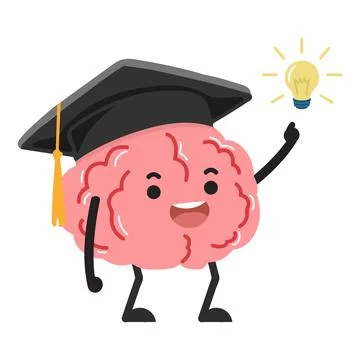 Brain with Graduation Cap and Light Bulb Illustrazione stock