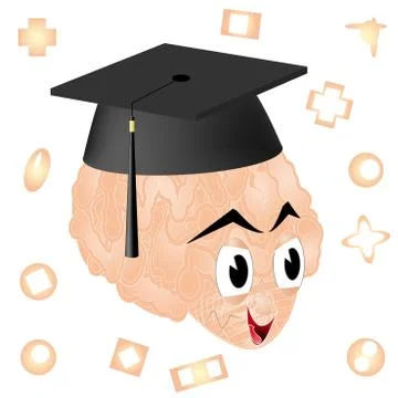 Brain with graduation cap Stock Illustration