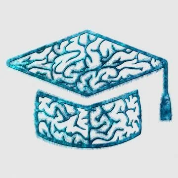 Brain Graduation Cap, Knowledge Learning Concept Stock Illustration