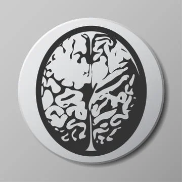 Brain grey vector icon on round button with shadow Stock Illustration