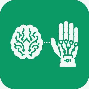 Brain hand connection icon green for bionic prosthetics and neural interfac.. Stock Illustration
