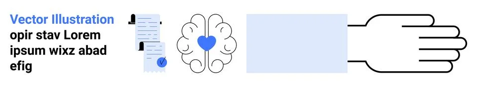 Brain, Hand, Document, Blue Heart Element and Text Visual Representation fo.. Stock Illustration